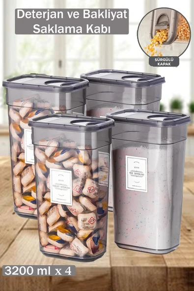 Buclee Mona Big 4 Lü Çok Amaçlı Toz Ve Tablet Deterjan Saklama Kutusu Kabı Seti Etiketli 3,2 Litre ürün görseli 1