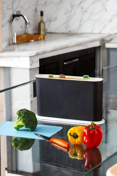 Buclee Siyah Beyaz Standlı Kesim Tahtası Panosu - Çoklu Doğrama Tahtası Seti ürün görseli 1