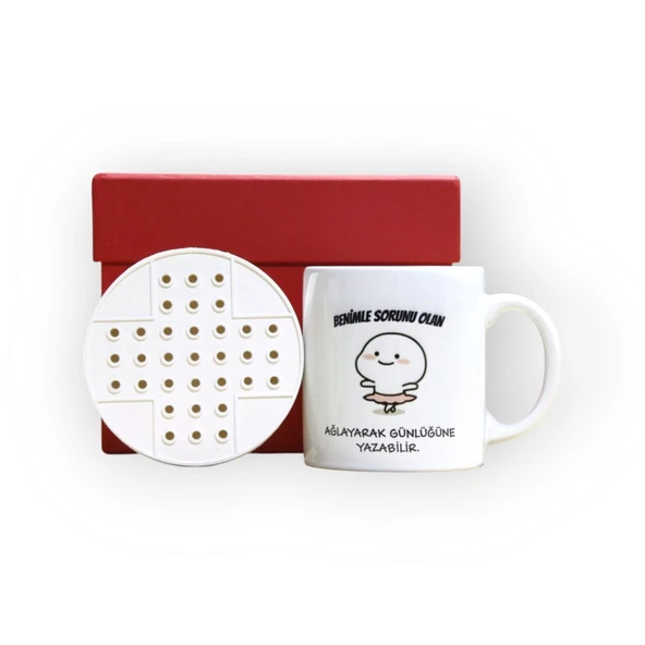 Geçmişe Açılan Kırmızı Hediye Kutusu ve Benimle Sorunu Olan Ağlayarak Günlüğüne Yazabilir Baskılı Kupa Bardak - 3