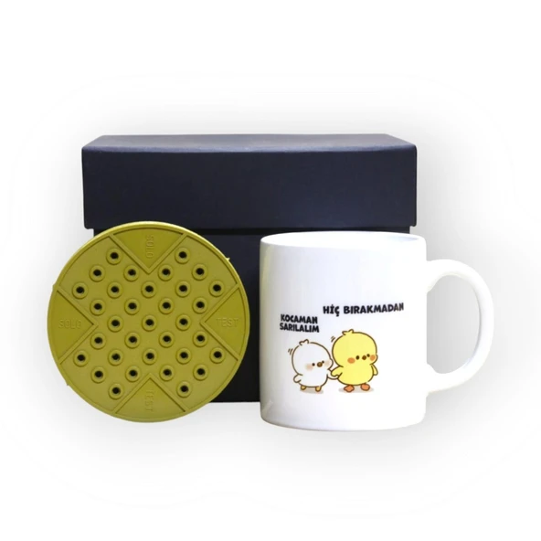 Zamana Dokunan Siyah Hediye Kutusu ve Hiç Bırakmadan Kocaman Sarılalım Yazılı Kupa Bardak - 3