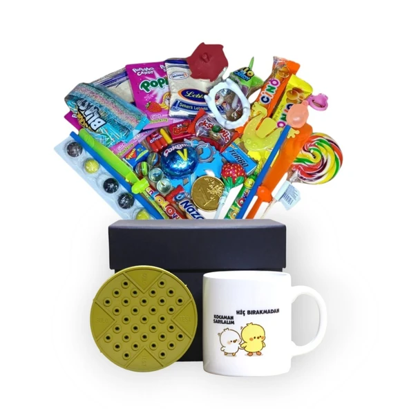 Zamana Dokunan Siyah Hediye Kutusu ve Hiç Bırakmadan Kocaman Sarılalım Yazılı Kupa Bardak - 2