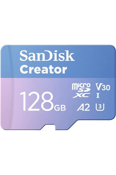 SanDisk 128GB Creator microSD UHS-I Kart SD Adaptörlü - 190MB/sn'ye4K, 5.3K, Micro SD Kart - SDSQXAA