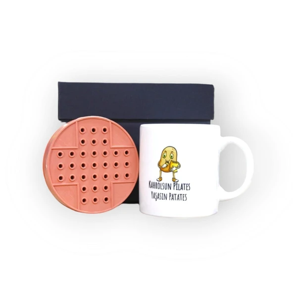 Nostaljik İçerikli Siyah Hediye Kutusu ve Kahrolsun Pilates Yaşasın Patates Yazılı Kupa Bardak - 3