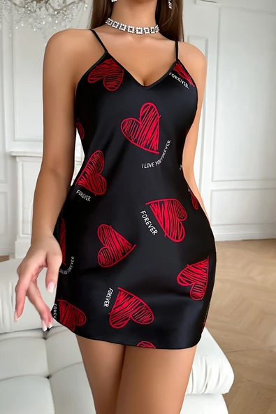 Büyük Kırmızı Kalp Desenli Saten - Resim 2