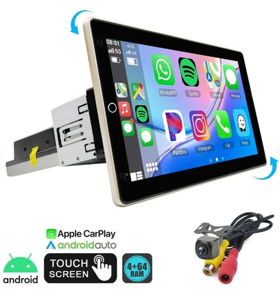 Rose DC-8610BT-464 10.1"Android 10 4+64 GB 360 Derece Kameralı  Multimedya Teyp