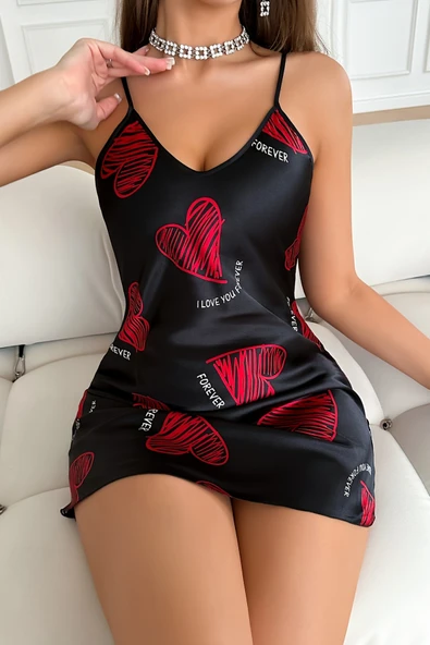 Büyük Kırmızı Kalp Desenli Saten - Resim 3