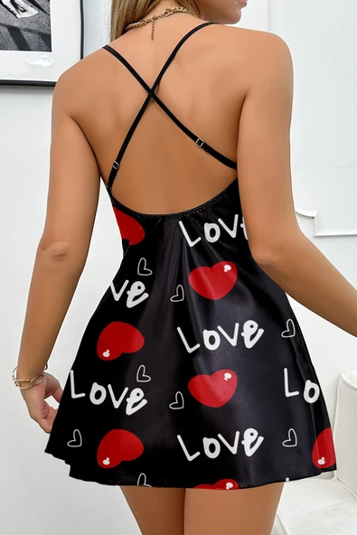 Ask Temalı Kalp Desenli Saten - Resim 2