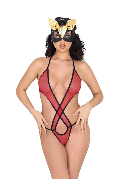 Kırmızı Lcralı Tül Bodysuit ürün görseli