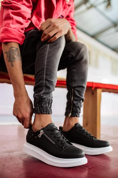 Yüksek Taban Günlük Ayakkabı Siyah (Beyaz Taban) - Resim 6