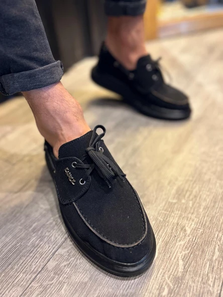 Yüksek Taban Mevsimlik Süet Ayakkabı Siyah (Siyah Taban) - Resim 3