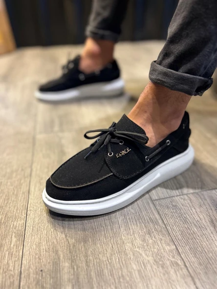 Yüksek Taban Mevsimlik Süet Ayakkabı Siyah (Beyaz Taban) ürün görseli