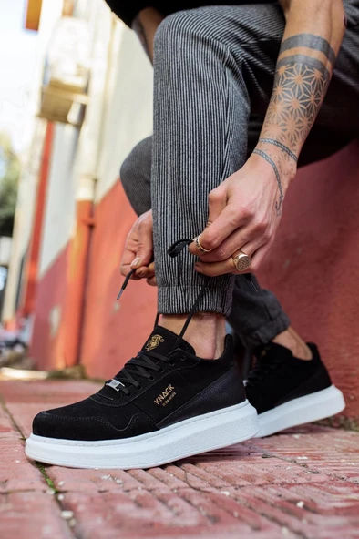 Yüksek Taban Günlük Süet Ayakkabı Siyah (Beyaz Taban) - Resim 6