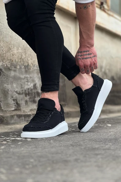 Siyah Kot Kumaş Erkek Casual Ayakkabı - 3