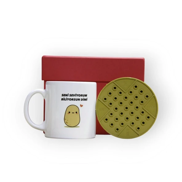 Zamana Dokunan Kırmızı Hediye Kutusu ve Seni Seviyorum Biliyorsun Dimi Yazılı Kupa Bardak - 3