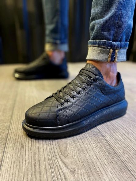 Yüksek Taban Günlük Ayakkabı KAPİTONE Siyah (Siyah Taban) - Resim 3