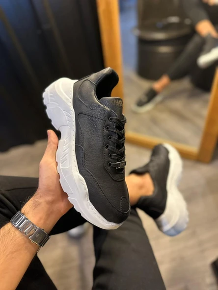 Yüksek Taban Günlük Ayakkabı N Siyah (Beyaz Taban) - Resim 4