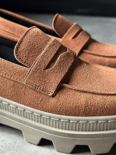 Yüksek Taban Klasik Ayakkabı Taba Süet - Resim 4