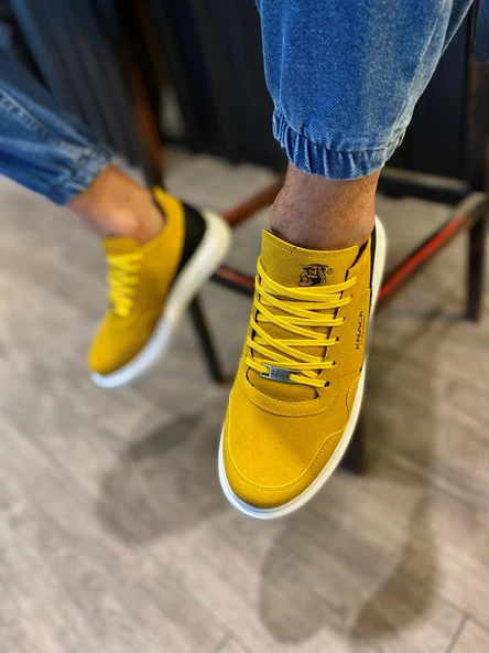 Yüksek Taban Günlük Süet Ayakkabı Sarı - Resim 3