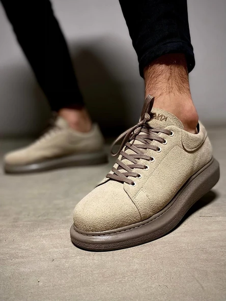 Yüksek Taban Günlük Ayakkabı Vizon Süet - Resim 4