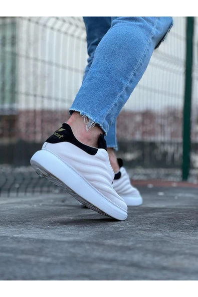Beyaz Siyah Erkek Casual Ayakkabı - Resim 4