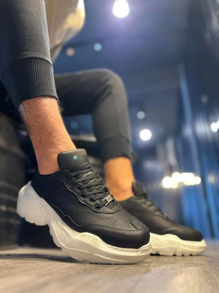 Yüksek Taban Günlük Ayakkabı N Siyah (Beyaz Taban) - Resim 3