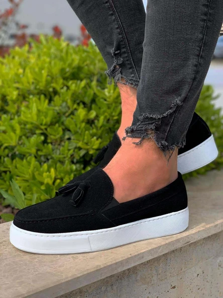 Günlük Spor Klasik Ayakkabı Siyah Süet (Beyaz Taban) - Resim 2