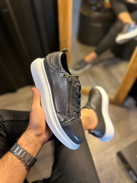 Yüksek Taban Günlük Ayakkabı Parlak Gri - Resim 3