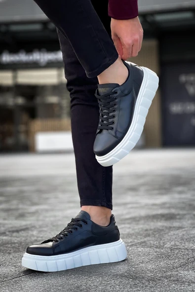 Yüksek Taban Günlük Ayakkabı Siyah (Beyaz Taban) - Resim 4