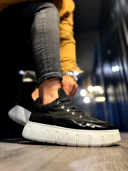 Yüksek Taban Günlük Ayakkabı Siyah (Beyaz Taban) - Resim 2