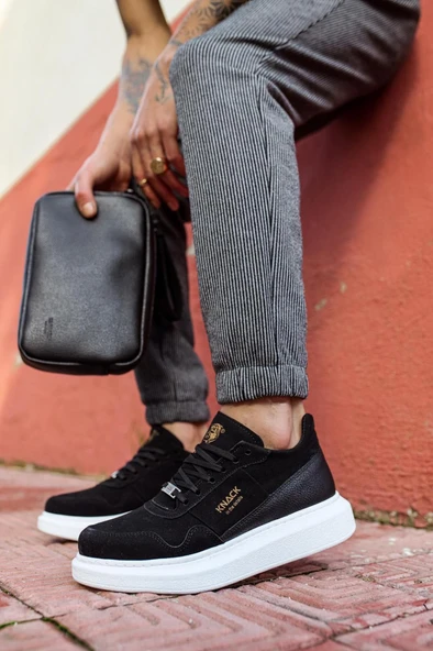 Yüksek Taban Günlük Süet Ayakkabı Siyah (Beyaz Taban) - Resim 2