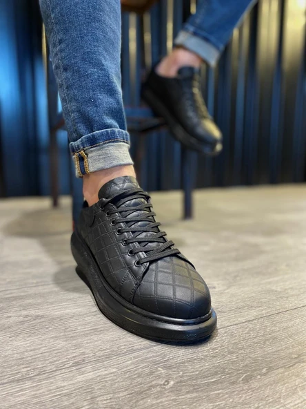 Yüksek Taban Günlük Ayakkabı KAPİTONE Siyah (Siyah Taban) - Resim 4