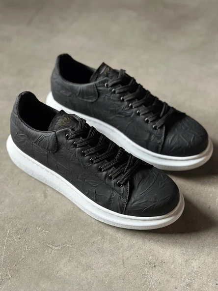 Yüksek Taban Günlük Ayakkabı Siyah Beyaz Taban (Desenli) - Resim 4