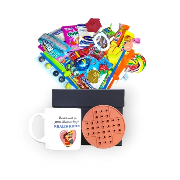 Nostalji Dolu Siyah Hediye Kutusu ve Ben Zaten Kralın Kızıyım Baskılı Kupa Bardak - 2