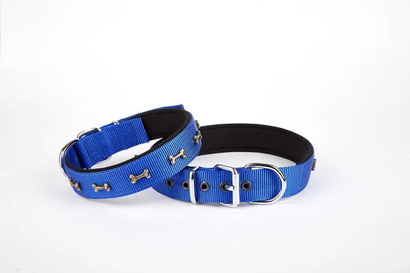 Softlu Kemik Desenli Köpek Tasması 2 cm x 45 cm Mavi - 1