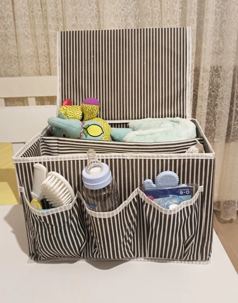 Bebek Beşik Başucu Düzenleyici Kapaklı 5 Bölmeli Organizer - 3