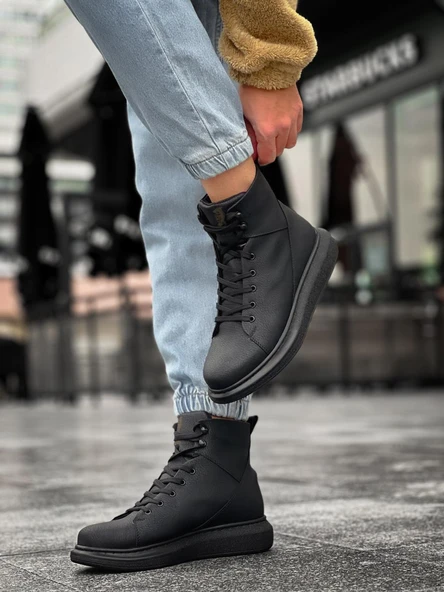 Yüksek Taban Ayakkabı Siyah (Siyah Taban) - Resim 4