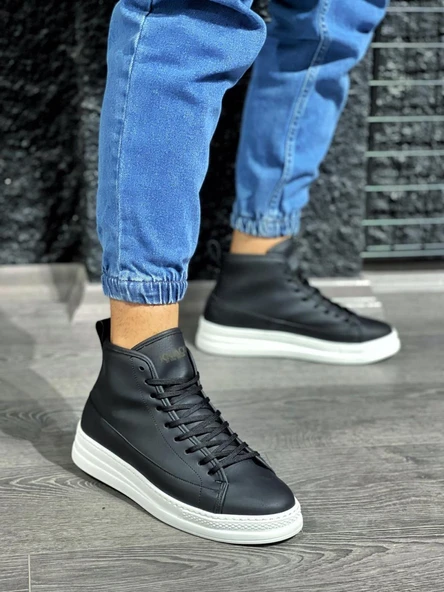 Yüksek Taban Ayakkabı C- Siyah (Beyaz Taban) - Resim 2