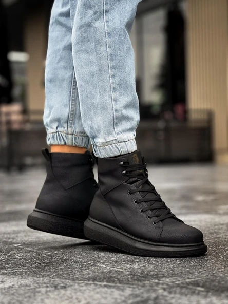 Yüksek Taban Ayakkabı Siyah (Siyah Taban) - Resim 5