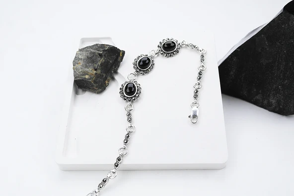 Zırh 925 Ayar Oltu Taşlı Gümüş Bileklik