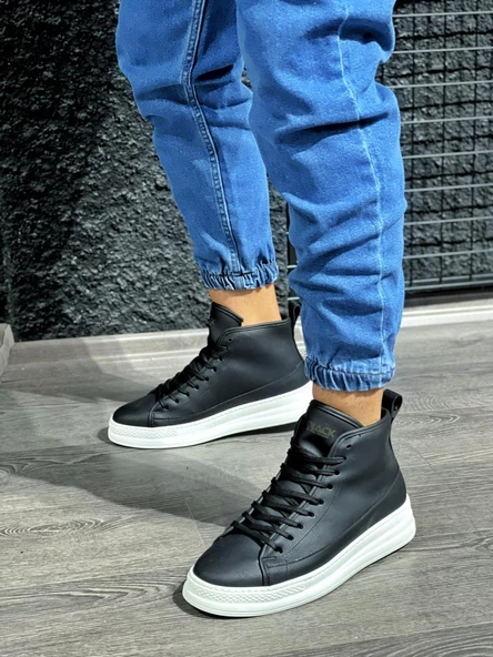 Yüksek Taban Ayakkabı C- Siyah (Beyaz Taban) - Resim 5