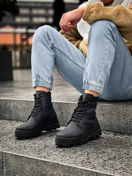 Yüksek Taban Ayakkabı Siyah (Siyah Taban) - Resim 3