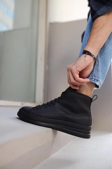 Yüksek Taban Ayakkabı C- Siyah (Siyah Taban) - Resim 6