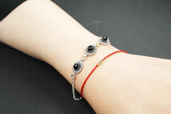 Siva 925 Ayar Oltu Taşlı Gümüş Bileklik - 2