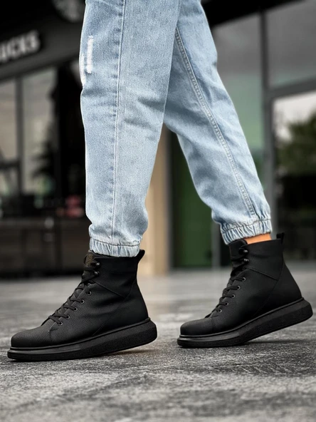 Yüksek Taban Ayakkabı Siyah (Siyah Taban) - Resim 3