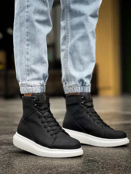 Yüksek Taban Ayakkabı Siyah (Beyaz Taban) ürün görseli