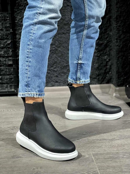 Yüksek Taban Ayakkabı Siyah (Beyaz Taban) ürün görseli