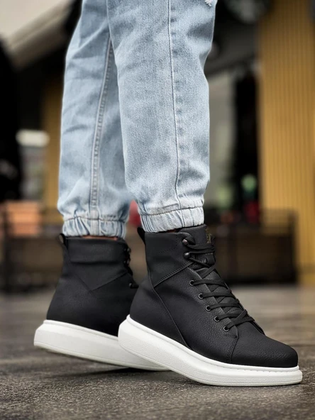 Yüksek Taban Ayakkabı Siyah (Beyaz Taban) - Resim 5