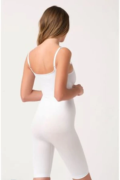 Beyaz Kadın Paçalı Boy Dikişsiz Korse - Resim 2