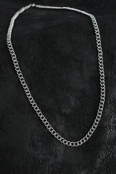 316L Çelik Klasik Oval Zincir Model Gümüş Renk Erkek Kolye