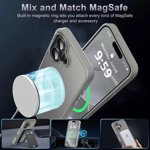 iPhone 16 Uyumlu Kamera Korumalı Magsafe Wireless Şarj Özellikli Mat Silikon Kılıf - 9